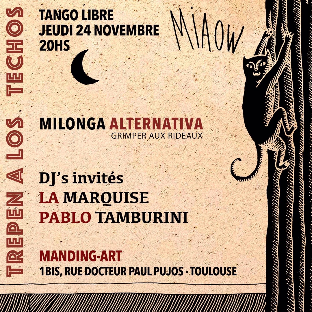 Jeudi 24 novembre 2022 : Milonga Tango Alternative à partir de 20h30