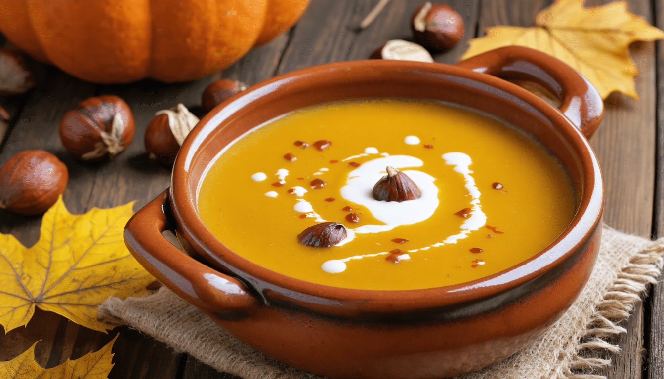découvrez notre délicieuse soupe potimarron-châtaignes, parfaite pour réchauffer vos soirées d'automne et savourer les saveurs de la saison.