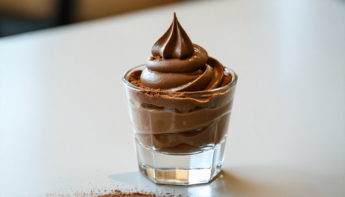 découvrez une mousse au chocolat prête en seulement 10 minutes, ultra facile à réaliser avec du cacao en poudre pour un dessert rapide et délicieux.